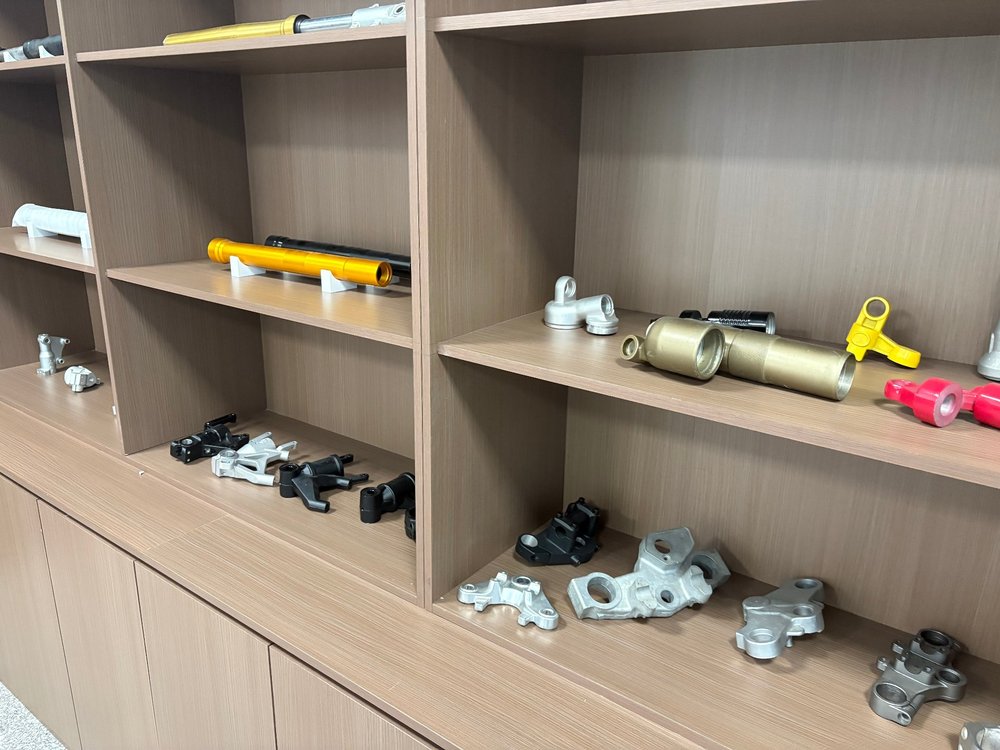 Anodized aluminum parts and castings in showroom